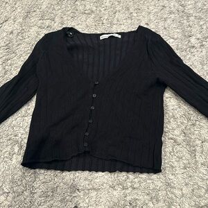 Black button down sweater with matching bra/tank